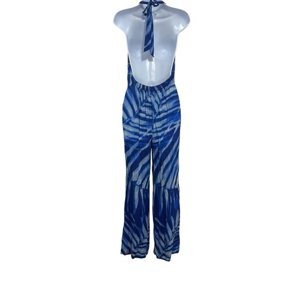 Bella Dahl Halter Style Jumpsuit Blue Print Low Back Flowy XS Boho Indie Resort - Picture 5 of 14